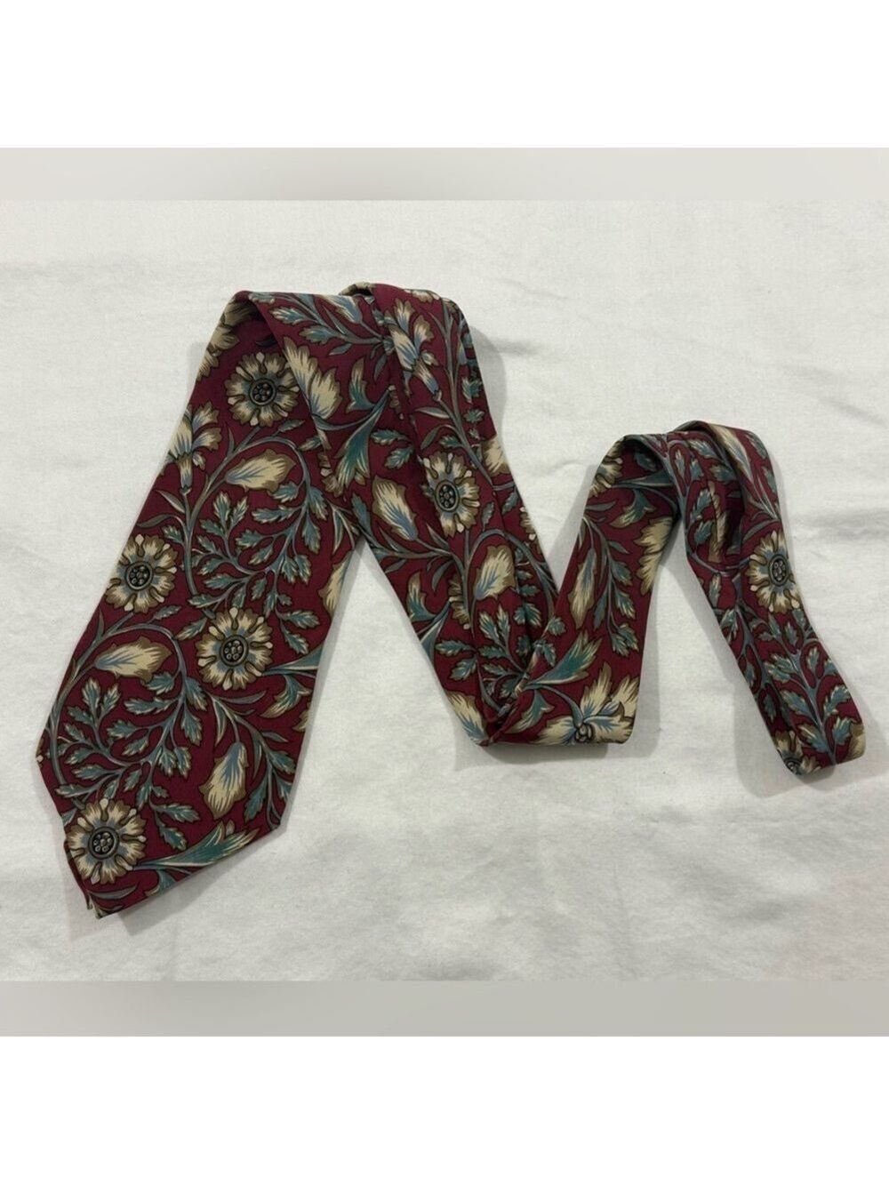 Secours Silk Tie Burgundy Floral Medallion Classic Mens Necktie